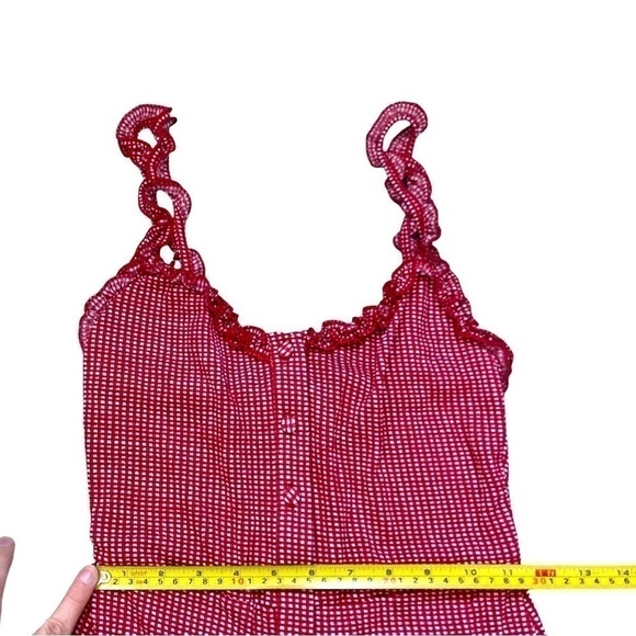 Zara red and white gingham print one piece romper with ruffle straps - Picture 7 of 11